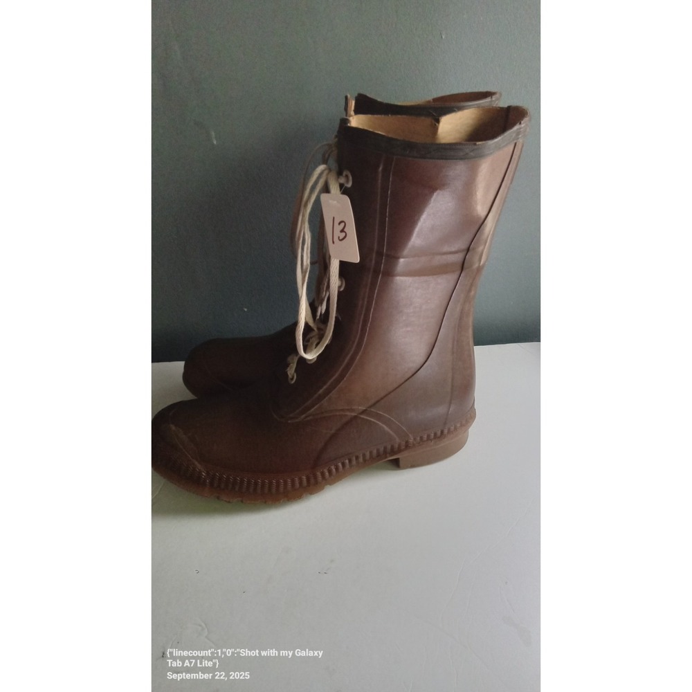 Royal US Rubber‎ Brown Rubber Boots Lace Up Water Mud Rain Workwear Size 13